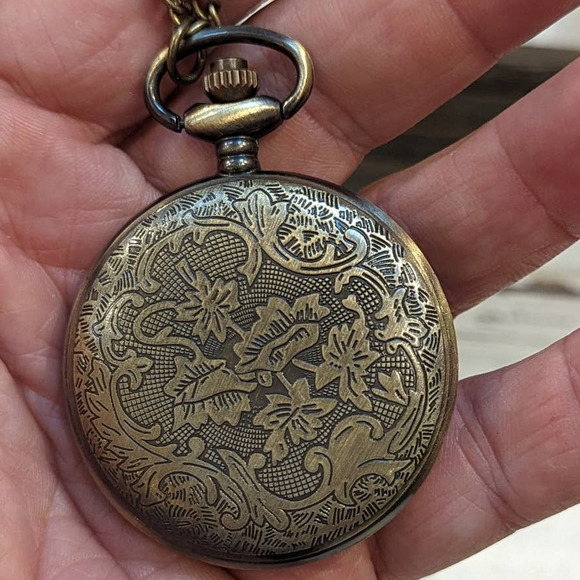 Deer Pocket Watch Hunter Gift Hunting Buck Bronze Necklace Chain - Picture 4 of 5